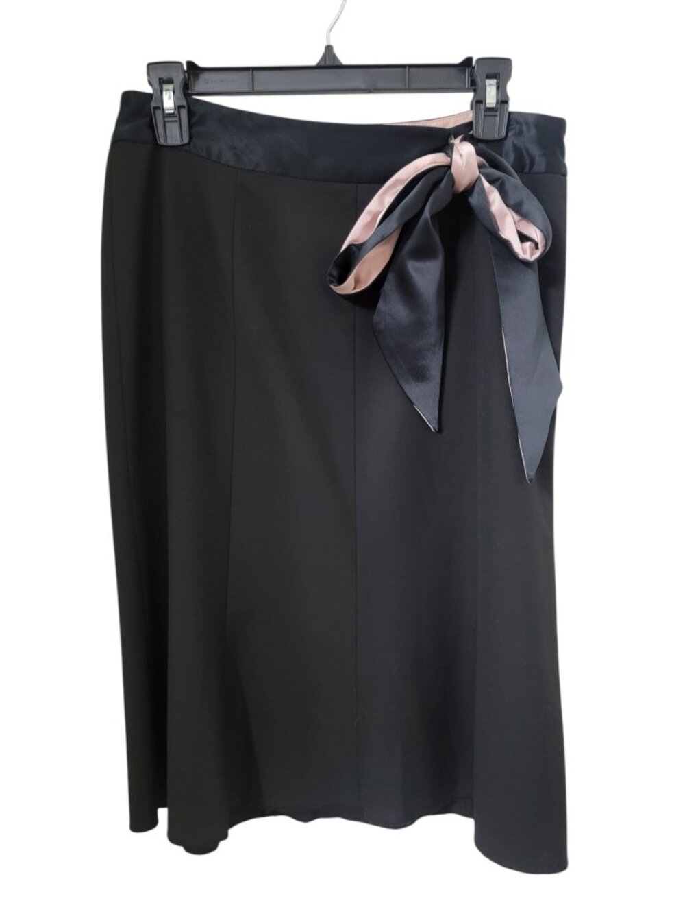 The Limited Size 8 Black Slightly Flared Midi Skirt with Two Color Tie